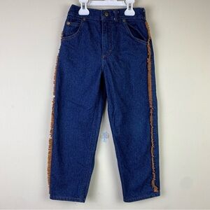 Vintage 70s Kids Western Blue Jeans w/ Brown Fringe, OshKosh B’Gosh, Size 6R